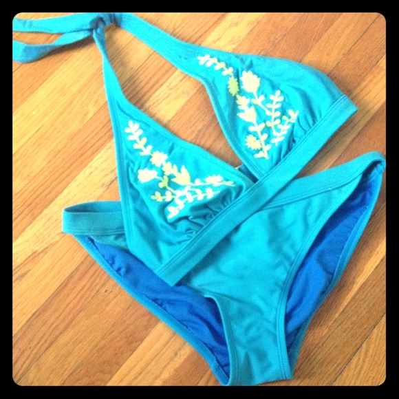 Turquoise bikini with yellow flowers - size Medium