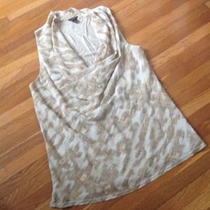 Ann Taylor knit cowl neck tank top - tan/gold, sm