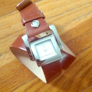 BCBG leather wrap watch - square silver face