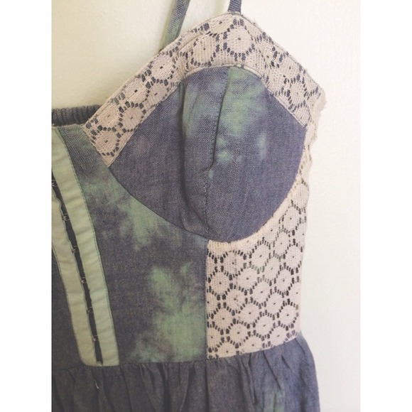 Mint and Navy Acid Wash Bustier Dress - Picture 2 of 2