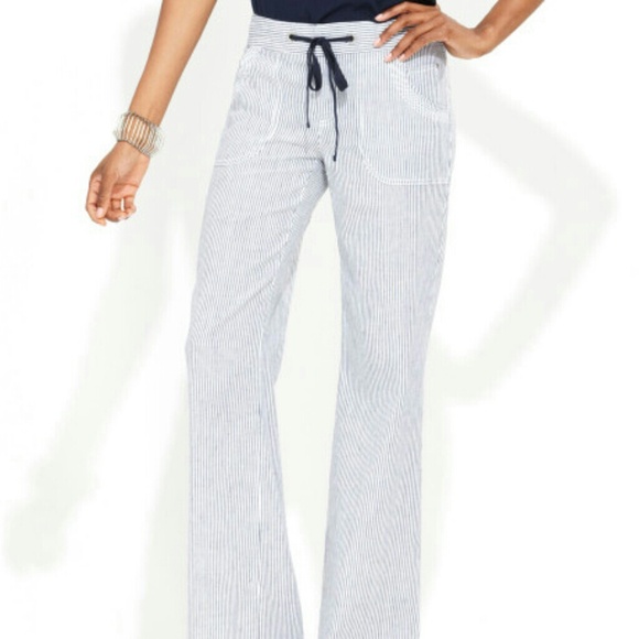 Inc - navy/white striped linen pants.