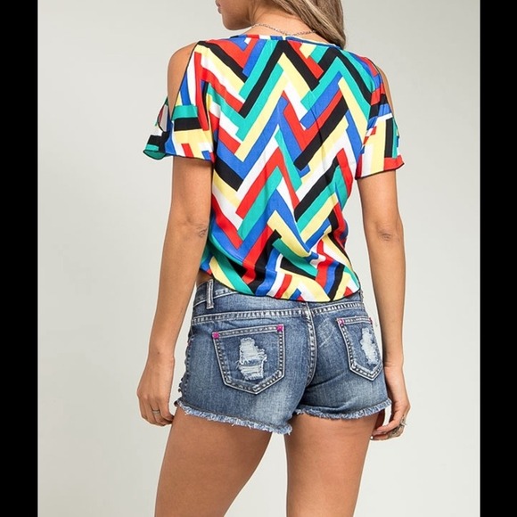 Sale! 16 MULTI color  peep shoulder top - Picture 2 of 2