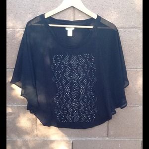 Cache black blouse with silver studs