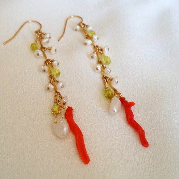 14K GF Freshwater Pearl & Coral Earrings Handmade