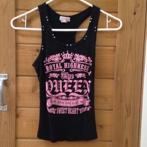 Sparkly black and pink tank.