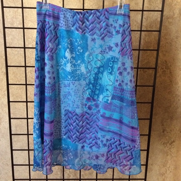 Blue Chiffon Knee Length Skirt Juniors L