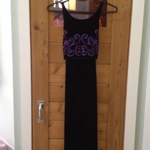 Rich purple long dress.