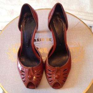 D'Orsay Peeptoe Patent Leather w Suede Heels