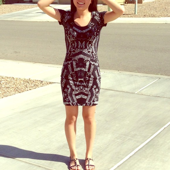 Black and White Patterned Bodycon Dress
