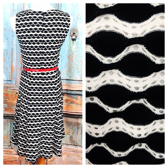 Black and White Dress with Red Belt - Picture 2 of 2