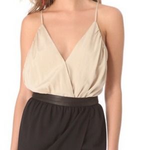 Tan/beige/sand deep v drapeneck open back bodysuit