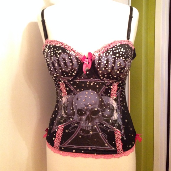 Choppers skull rhinestone lace strappy top.