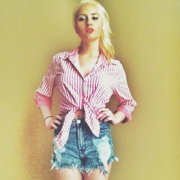 Red and white striped button up