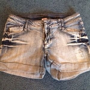 Distressed jean shorts