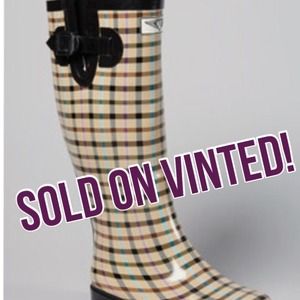SOLD!! Tan & Black Plaid Rain Boot