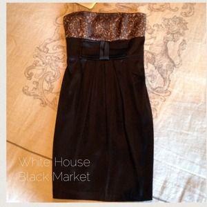 ✨Black & Taupe, Lace & Satin Bow Strapless Dress