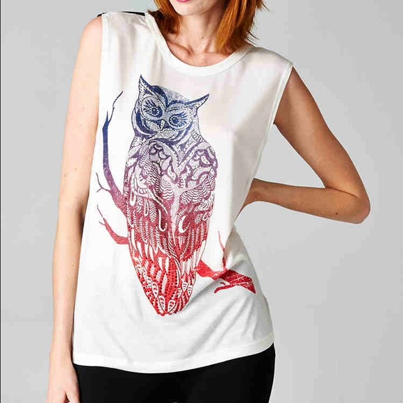 Owl graphic mesh back tank