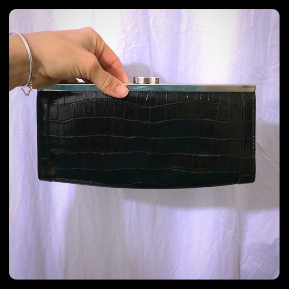 Cute black croc clutch with silver hardware