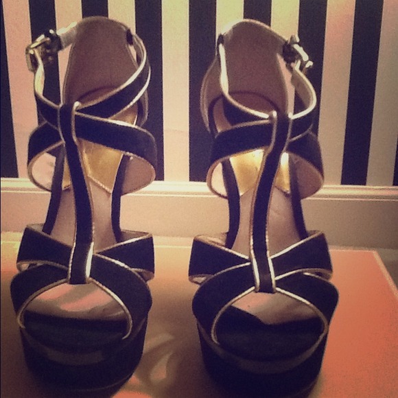 Michael Kors black suede with gold trim platform