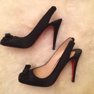 Christian Louboutin Shoes - Classic Christian Louboutin Black Satin Bow Pumps Christian Louboutin Shoes - Classic Christian Louboutin Black Satin Bow Pumps