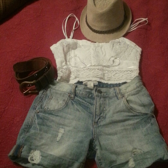 Cropped eyelet white top