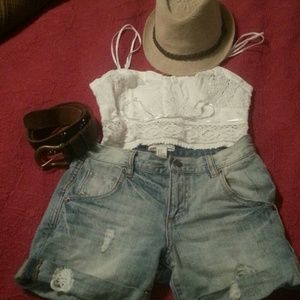 Cropped eyelet white top