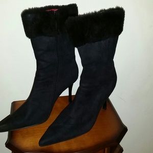 Suede mid calf boots with fur