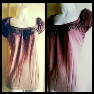 Beautiful brown-beige flowy top with beading