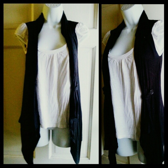 Cute white top with attached black vest