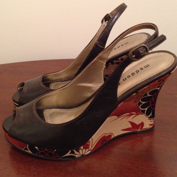 Brown Leather & Chinese Silk Madden Girl Peep Toe