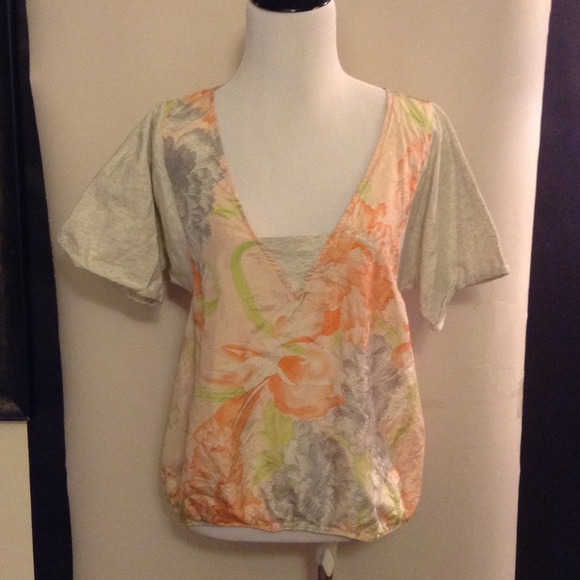 Free People Tops - FREE PEOPLE   Creative Silk Top w/ Cotton Sleeves