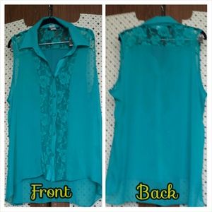 3X Teal Sheer Lace Top