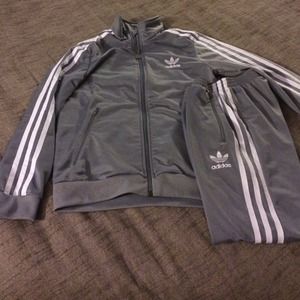 Gray and white boys Adidas jogging suit