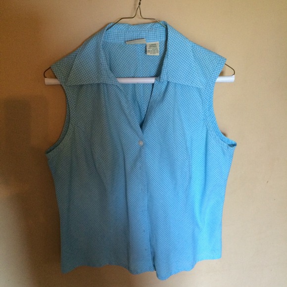 Large blue sleeveless blouse