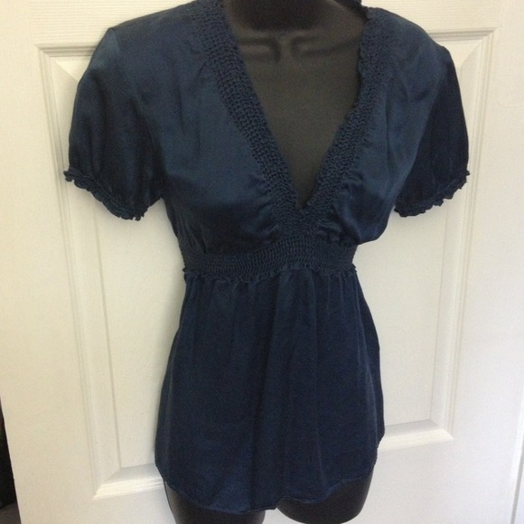 BCBG Navy Blue Silk Top - Picture 2 of 4