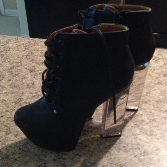Clear heel booties