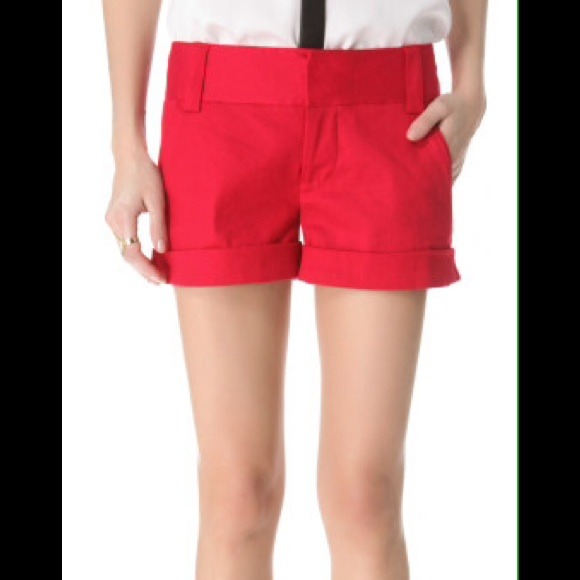 Alice & Olivia Cady Cuff Shorts - Red