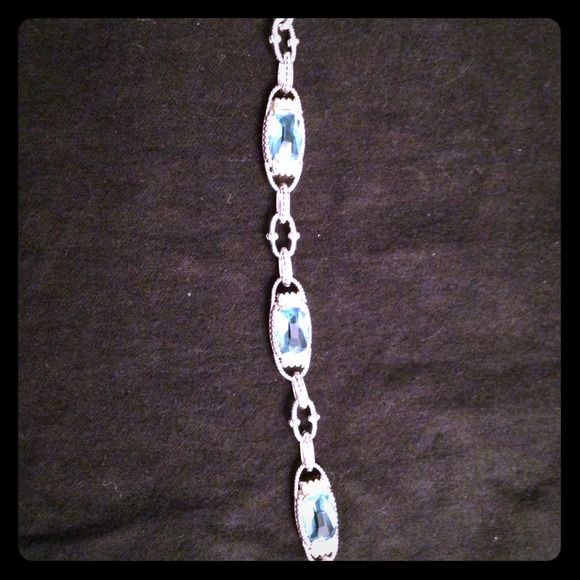 Blue topaz gems in two tone bracelet - Picture 1 of 3