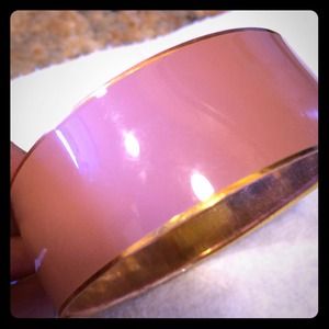 JCrew Wide Enamel Bangle Bracelet - Pink and Gold