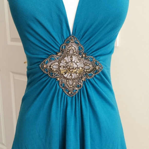 ENERGY Teal blue halter top with embellishment - Picture 3 of 4