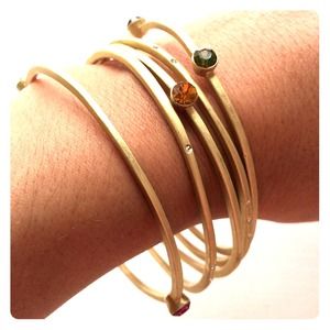 Sale - Gold Tone Bangle Bracelets w/Colored Stones