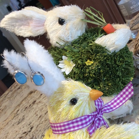 New STERLING SILVER Turquoise Oval  Drop Earring - Picture 2 of 4