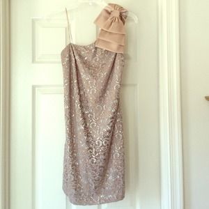 One shoulder silver lace  over nude polyester