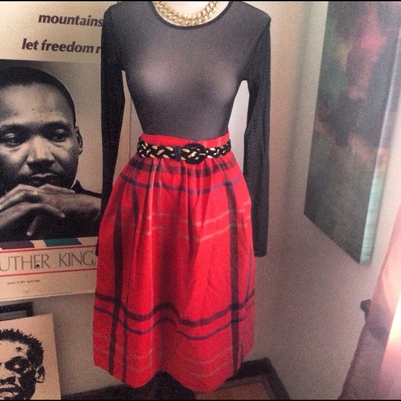 Red Tartan Midi Skirt