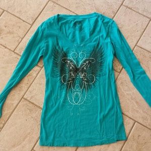 Aqua butterfly top NWOT