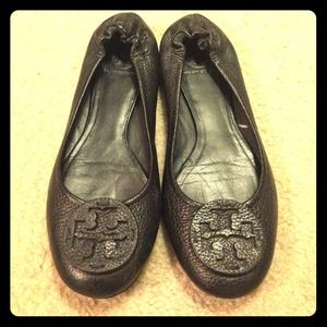 Black Tumbled Tory Burch Reva Flats