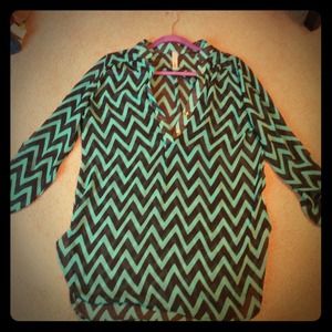 *Sold* Chevron Black & Turquoise Top