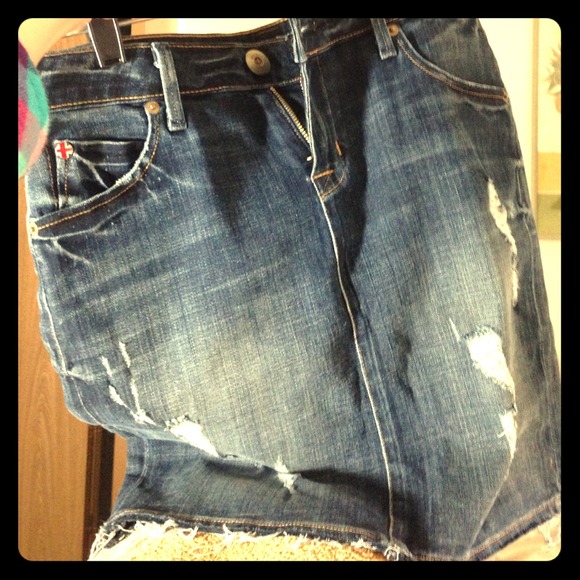 Hudson long distressed jean skirt 25
