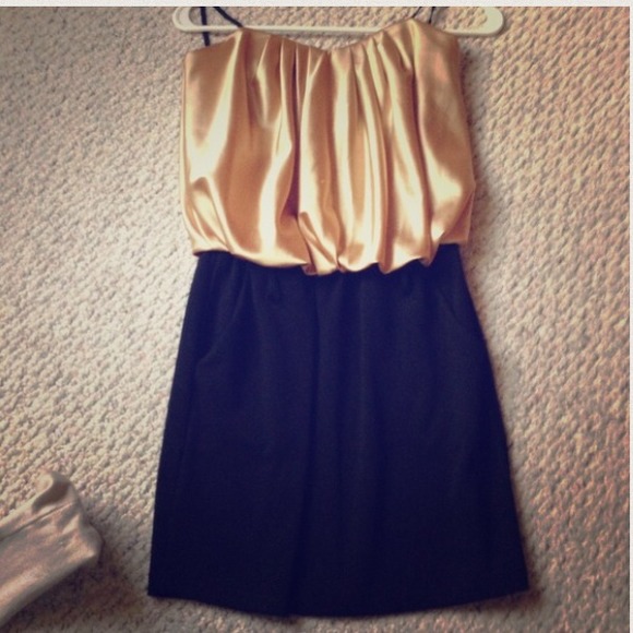 Strapless gold and black dress
