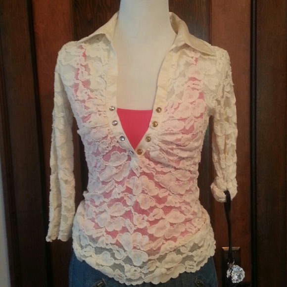 Cache see through off white flower print w/bling!